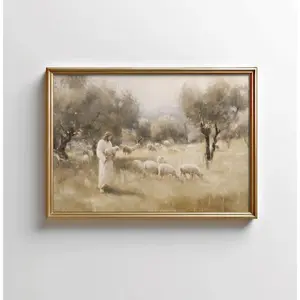 Good Shepherd Art Print: Jesus with Sheep, Christian Decor |Wall Decor