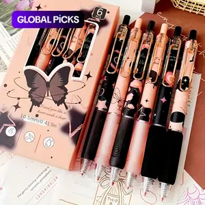 Butterfly Design Plastic Gel Pen, 6 Counts/set Black Ink Retractable Gel Pen, Smooth Writing Pens, Writing Pen for Office School Student #GLOBAL PICKS