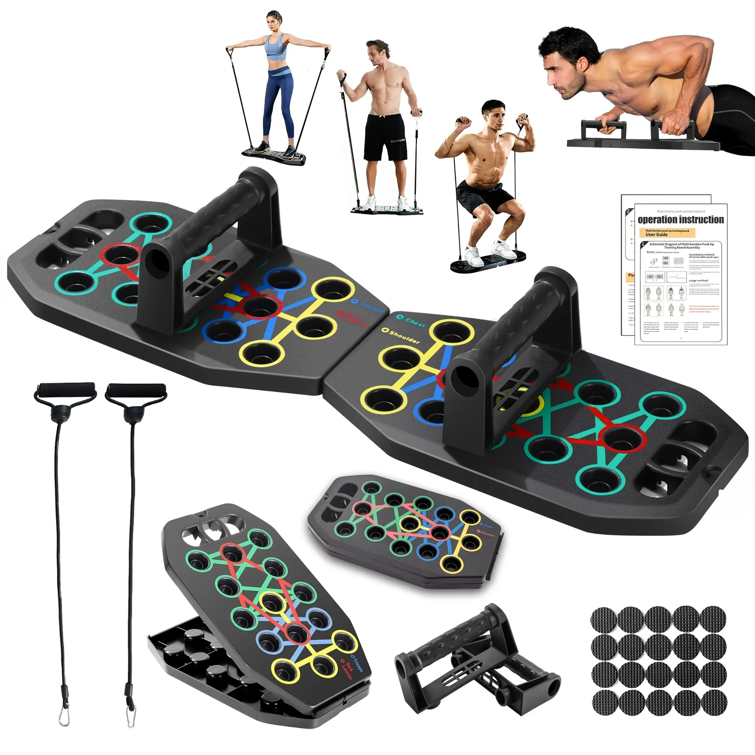 Multifunctional Push-Up Board & Resistance Bands Set, Home Gym Equipment, Home Workout Equipment, Home Exercise Equipment, Fitness Equipment, Chest Muscle Trainer, Strength Training Device