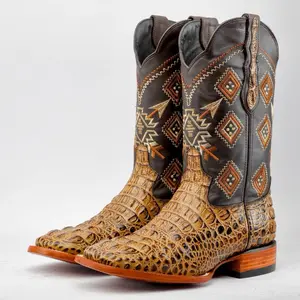 Honey Neck Print Leather Boots - Square Toe