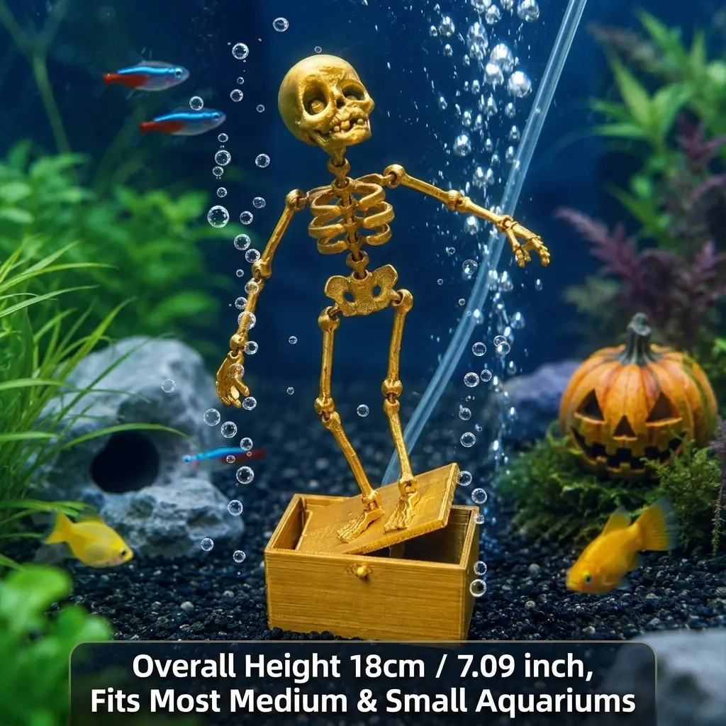 Upgraded Aquarium Skeleton Dancer Ornament with Suction Cup Base and Air Tube, Bubble-Activated Fish Tank Decoration, Halloween Aquarium Decoration, Unique Halloween Gift, Aquarium Decorations, Fish Decorations For Tank