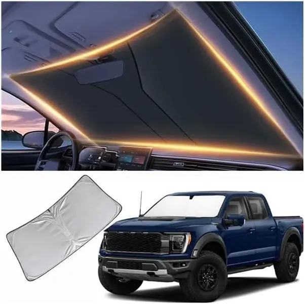 Windshield Sun Shade for 2015-2026 Ford F150 F-150 (Lariat, King Ranch, Platinum, XL, XLT, Limited, Raptor) - Easy Fit Heat Blocker, Sun Protection Car Exterior Accessory for Cooler Car Interior, Custom-Fit Design