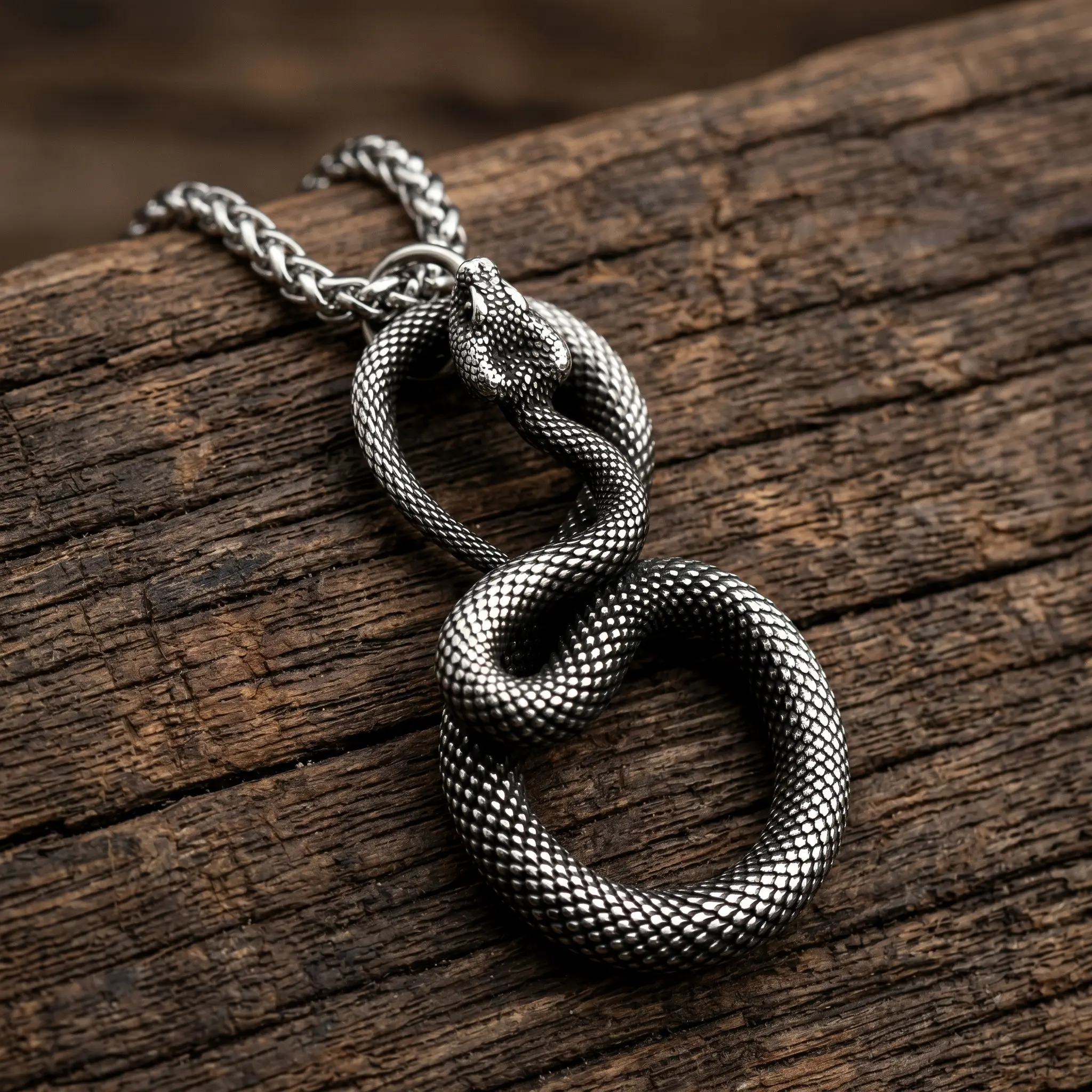 Vintage Ouroboros Snake Pendant Necklace - Stainless Steel Goth Serpent Chain, Retro Biker Punk Jewelry for Men, Symbol of Rebirth & Protection, Tarnish-Resistant, Ideal for Everyday Wear & Gifting