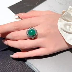 Artificial green chalcedony water drop inlaid open ring