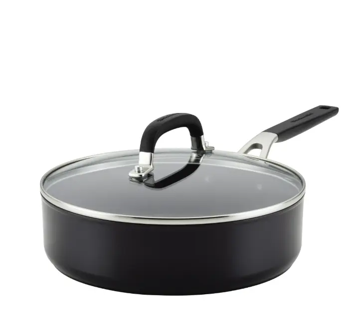 KitchenAid Hard Anodized Nonstick Sauté Pan with Lid, 3-Quart, Onyx Black