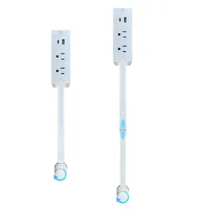 Power Socket Expander 180° Rotating Outlet Extender with 17"-27" Adjustable Extension Cord 2 AC Outlets + USB-A/USB-C Fast Charging Fire-Resistant & Overload Protection for Tight Spaces Behind Couches Beds Desks