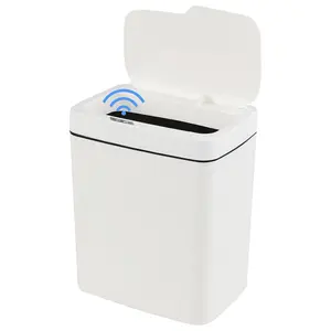 4 Gallon Automatic Motion Sensor Bathroom Trash Can with Lid, Plastic  Garbage Can Touchless, White