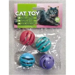 212 MAIN Ethical Slotted Cat Balls, 4-Pack with Assorted Colors and Internal Bell - Durable Cat Toy for Long-Lasting Fun, Model 2848