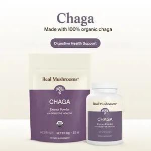 Real Mushrooms Organic Chaga Capsules | Wild-Harvested Inonotus Obliquus | Antioxidant & Immune Support | 1000mg | 100% Mushrooms, No Fillers