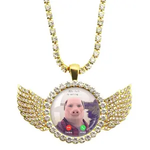 John Pork is Calling — Answer the phone! Humorous pig lover graphic necklace with angel wings pendant; jewelry gift