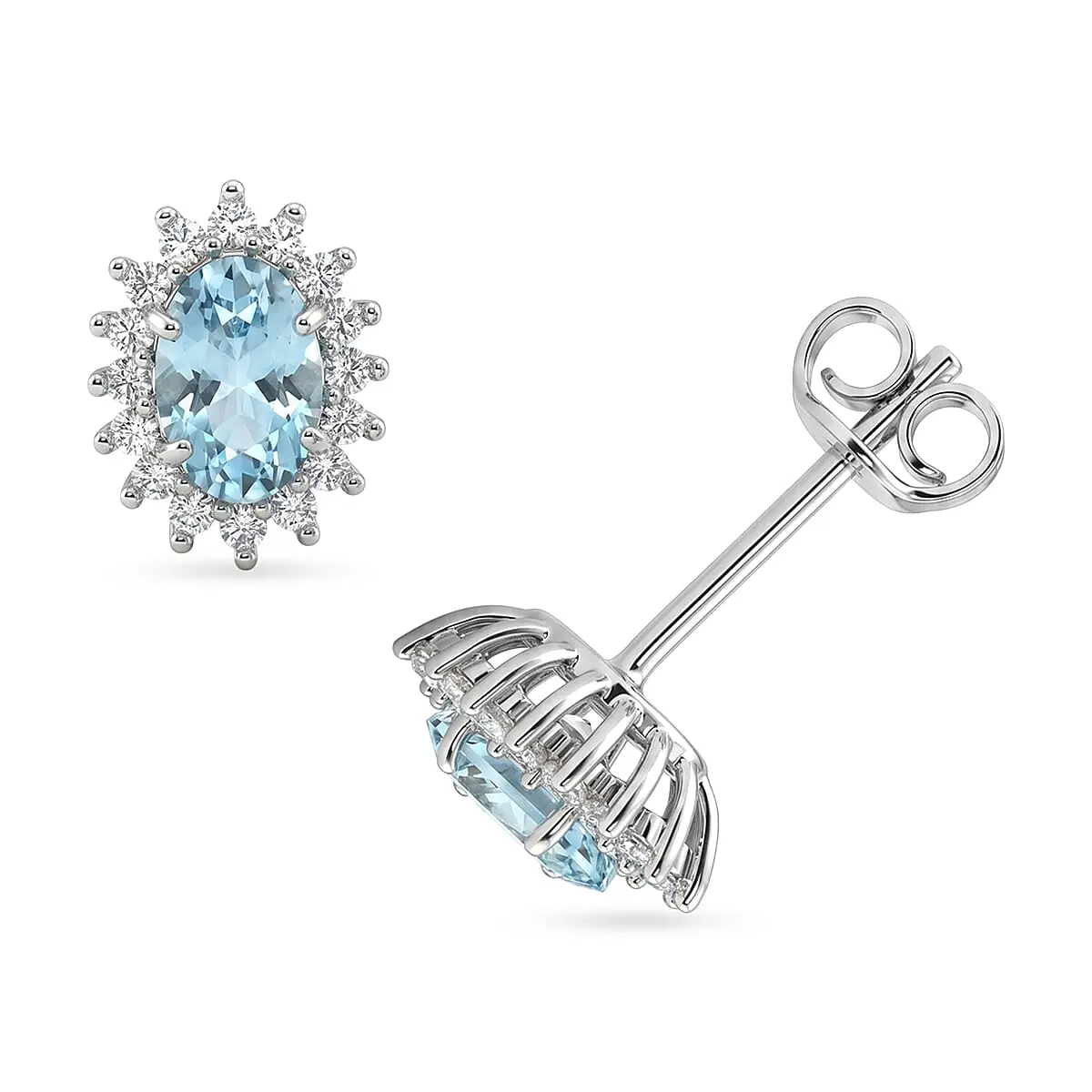 D'Joy Premium Cambodian Blue Zircon, Multi Gemstone Ocean Bloom Earrings in Rhodium Over Sterling Silver 2.00 ctw
