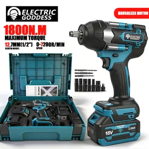 【DealsForYouDays】Electric Goddess 1/2" Cordless Impact Wrench Kit1328 FT-LBS (1800N.m), 20V Brushless High Torque Impact Gun with 2x 3.0Ah Batteries, Rapid Charger, Sockets & Case for Truck Tire Lug Nuts,Compatible with Makita 18V for Car Truck Tire