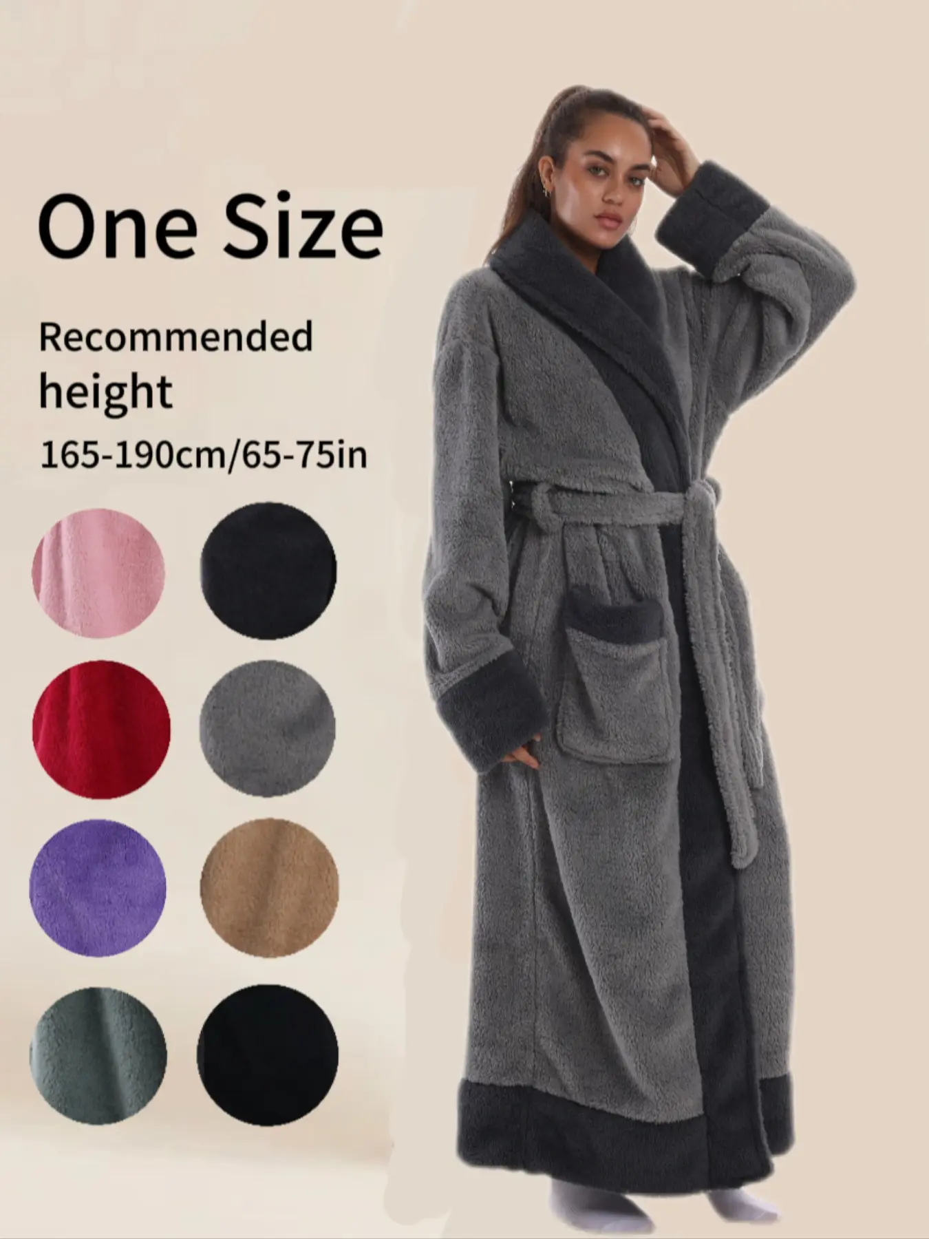 Elegant Chic Long Robe Loungewear Womenswear Nightwear with Long Sleeve, Collared Design, Soft Comfortable Loose Fit, with Pockets, Perfect Gift for Fall & Winter