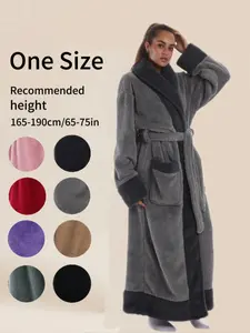 Elegant Long Robe Loungewear with Collar Design, Soft Comfortable Loose Fit, with Pockets, Perfect Gift for Fall & Winter