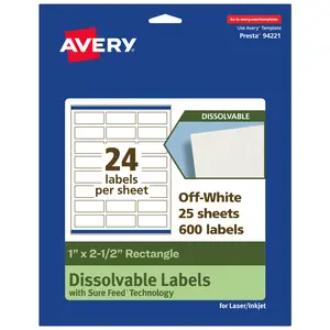 Avery Dissolvable Labels, 1" x 2.5" Rectangle