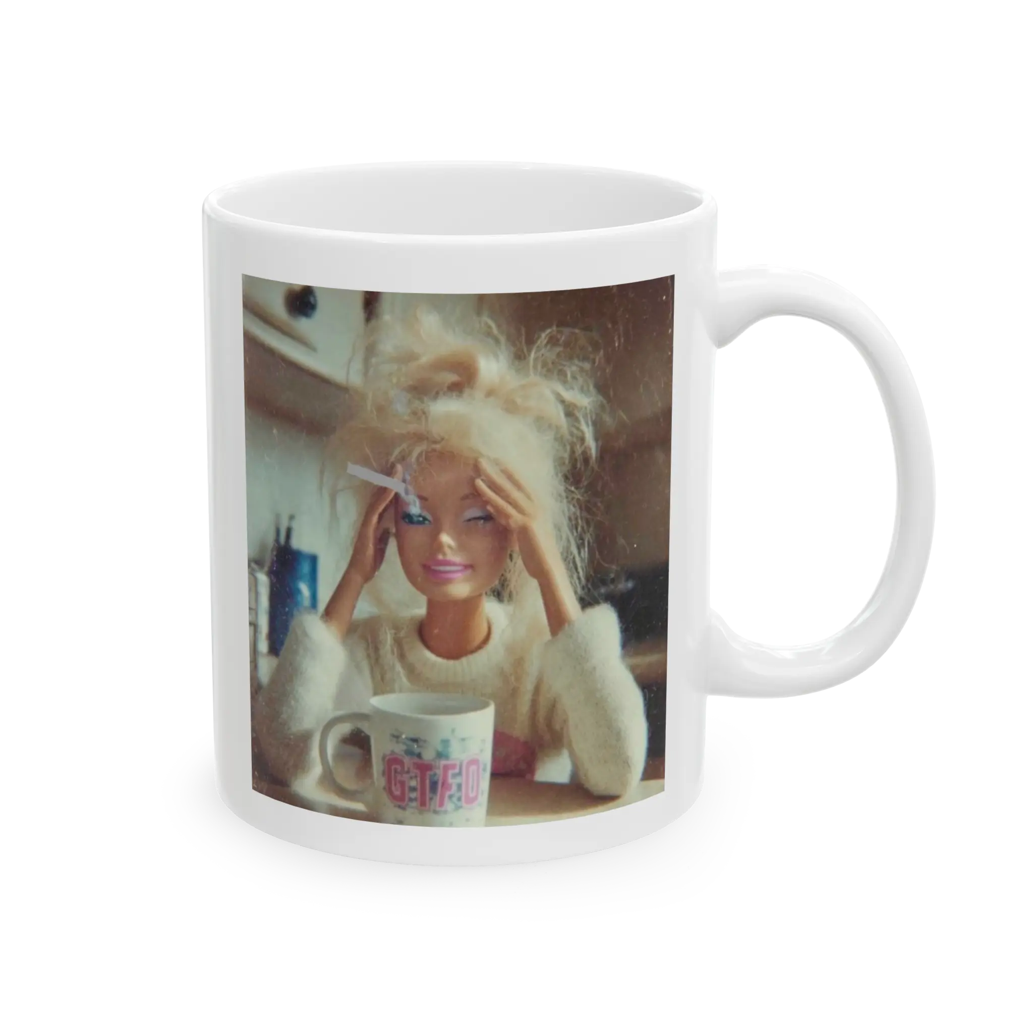 Funny Stressed Face Mug | Retro Photo Ceramic Coffee Cup