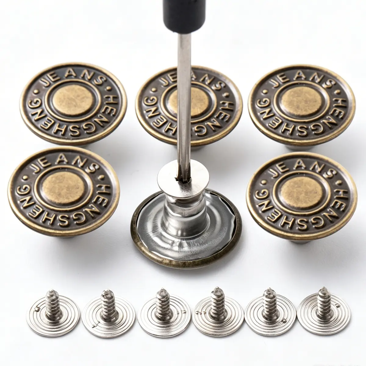 40Pcs Metal Buttons Replacement for Jeans, 17 mm Pants Button Repair Kit
