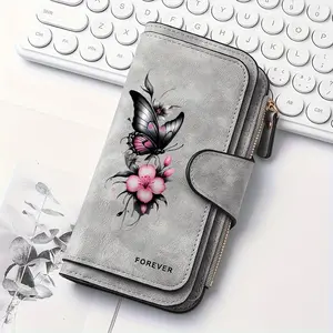 1pc Butterfly pattern women's long wallet, multi-functional wallet, Elegant fashion wallet, portable snap coin purse, daily commuting essential, holiday gift, suitable for outdoor, travel and family use, 2.27CYJ-4
