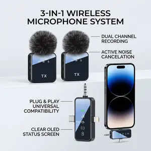 Professional Wireless Lapel Microphone System, 3-in-1 Wide Compatibility, Effective Background Noise Reduction, 328ft Remote Connection & 20h Endurance, Ideal for Interviews, Vlogs and Live Recording