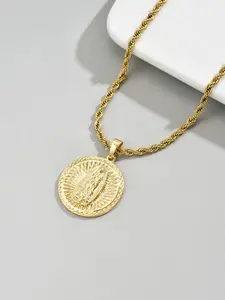 Men's 18k Gold Plated Retro Guadalupe Mary Pendant Necklace, Christian Amulet, Fashion Jewelry, Daily Wear, Stainless Steel Chain, Embossed Necklace