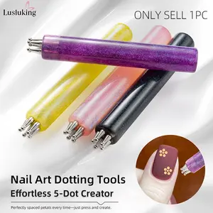 DIY Nail Art 5-Petal Dotting Tool, Flower Creator, 1.8mm Fine Tip, Rhinestone Pickers, Glitter Handle, Manicure Nail Tools, Nail Art Accessories