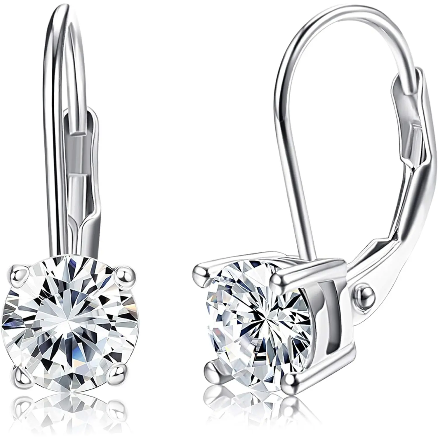 Milacolato 925 Sterling Silver Leverback Earrings 18K Gold Plated Hypoallergenic Dangle Drop Earrings 6MM Round-Cut Cubic Zirconia Leverback Earrings for Women