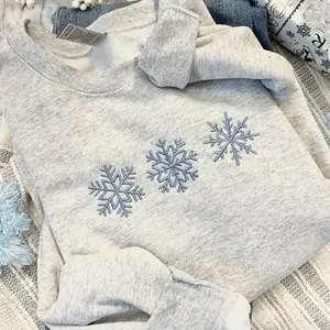 Embroidered Snowflakes Sweatshirt, Minimalist Winter Crewneck, Cozy Embroidery Pullover, Simple Holiday Sweater, Elegant Winter Gift