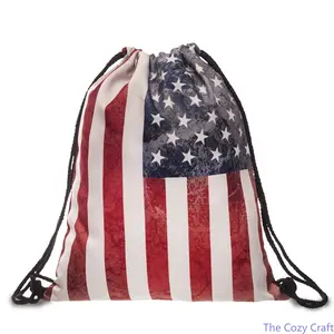 Drawstring Sling Bag, Vintage Distressed 4th of July Backpack, Unique Streetwear Digital Print Pouch, Lightweight Durable Casual Daypack, For Patriotic Holiday Outdoor Street Daily Travel Party Occasions outdoorfun