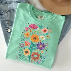 Comfort Colors Boho Wildflower Shirt Aesthetic Floral T-Shirt Trendy Retro Flower Graphic Tee Vintage Nature Gift for Her Minimalist Botanical Top Oversized Sunday Shirt 2026 Bloom Tee Support Wildflower Era Art Garden