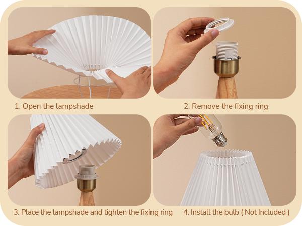 EDISHINE 13.58" Small Table Lamp, with White Pleated Lampshade, ON-OFF Switch, E26 Socket, Burlywood Base-HLTL15E