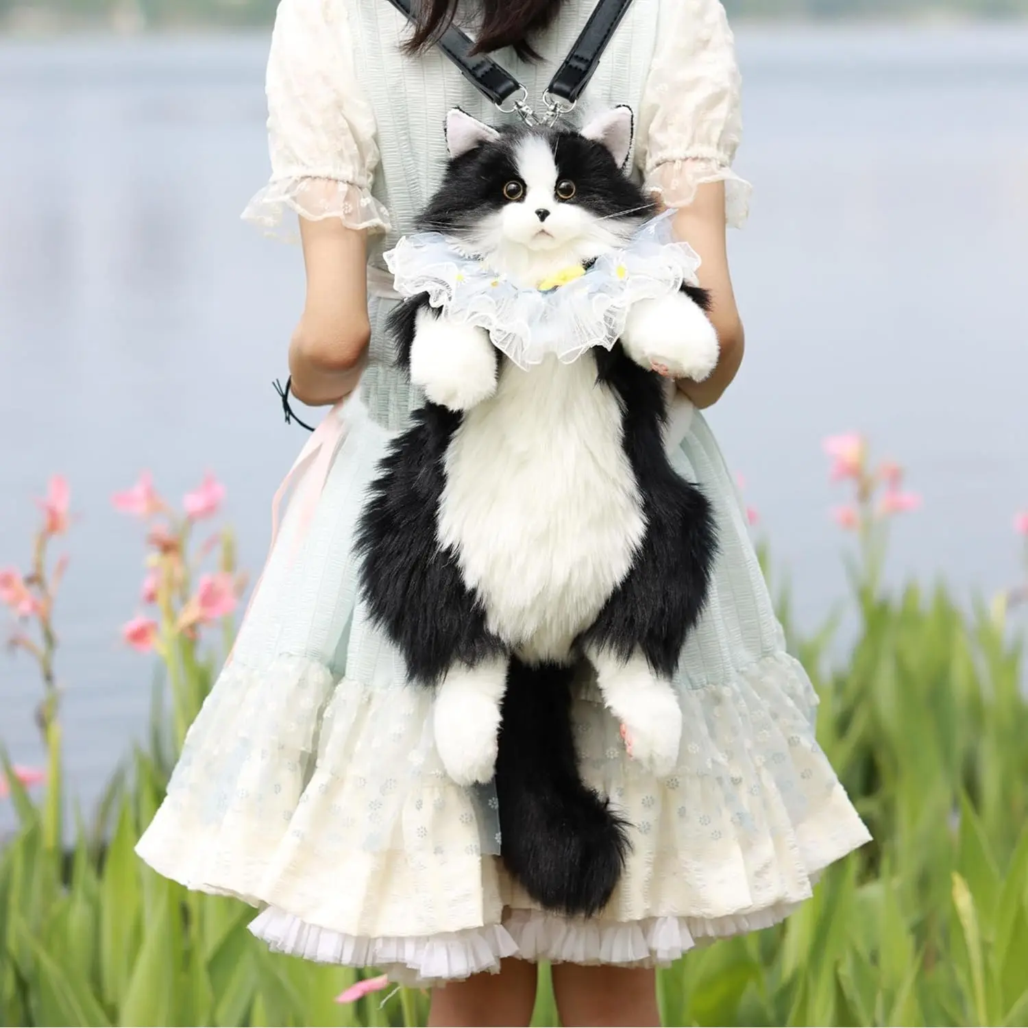 Plush Tuxedo Cat Backpack - Comforting Functional Bag for Cat Fans, Daily Companion