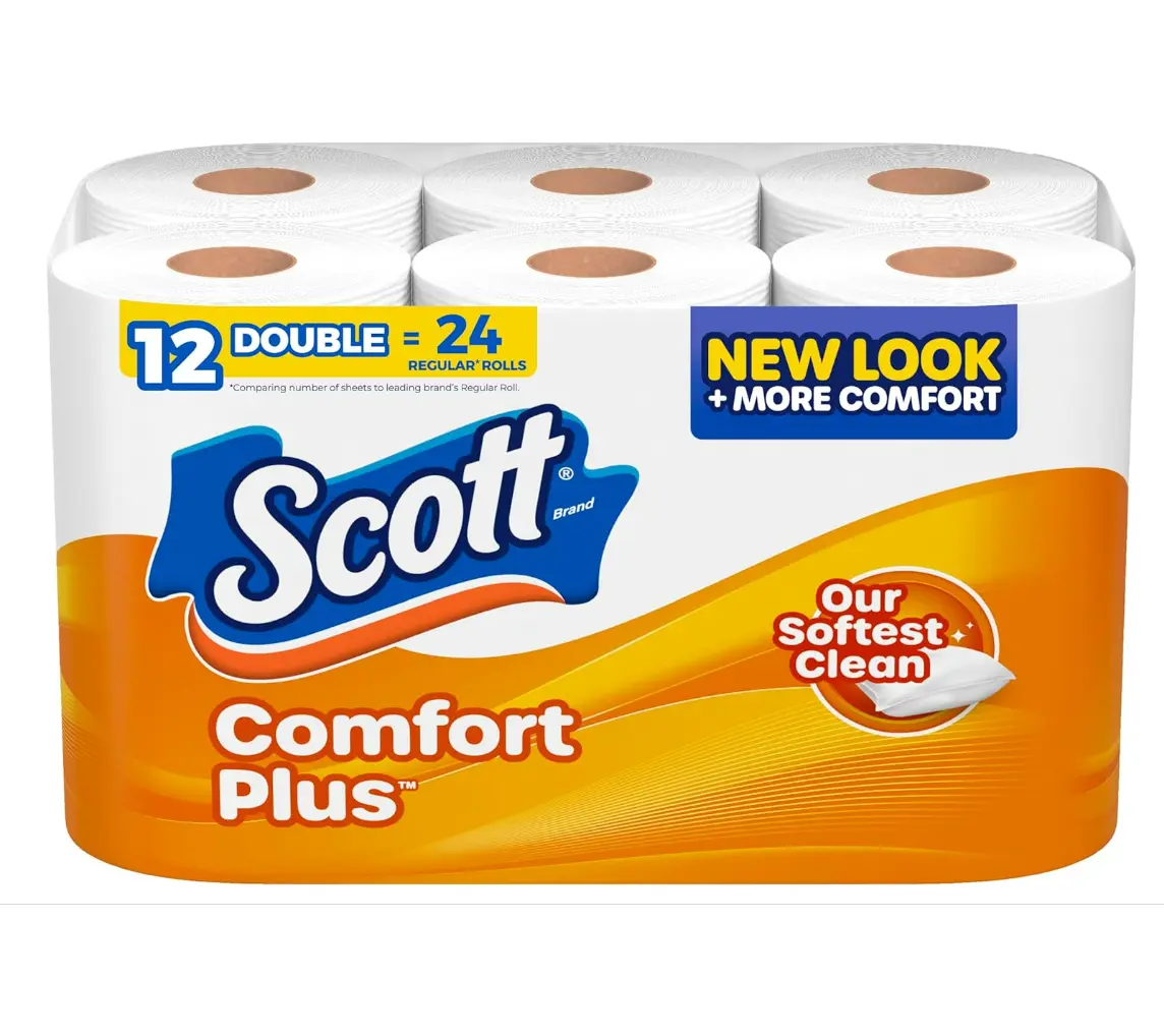 Scott ComfortPlus Toilet Paper, 12 Double Rolls, 231 Sheets per Roll, Septic-Safe, 1-Ply Toilet Tissue