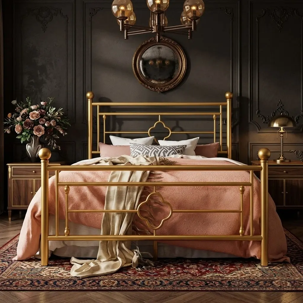 Victorian Vintage Metal Bed Frame, Decorative Headboard Footboard, Noise-Free Mattress Foundation, Large Underbed Storage, No Box Spring Needed, Easy Assembly, Twin Full Queen King Size Platform Bed