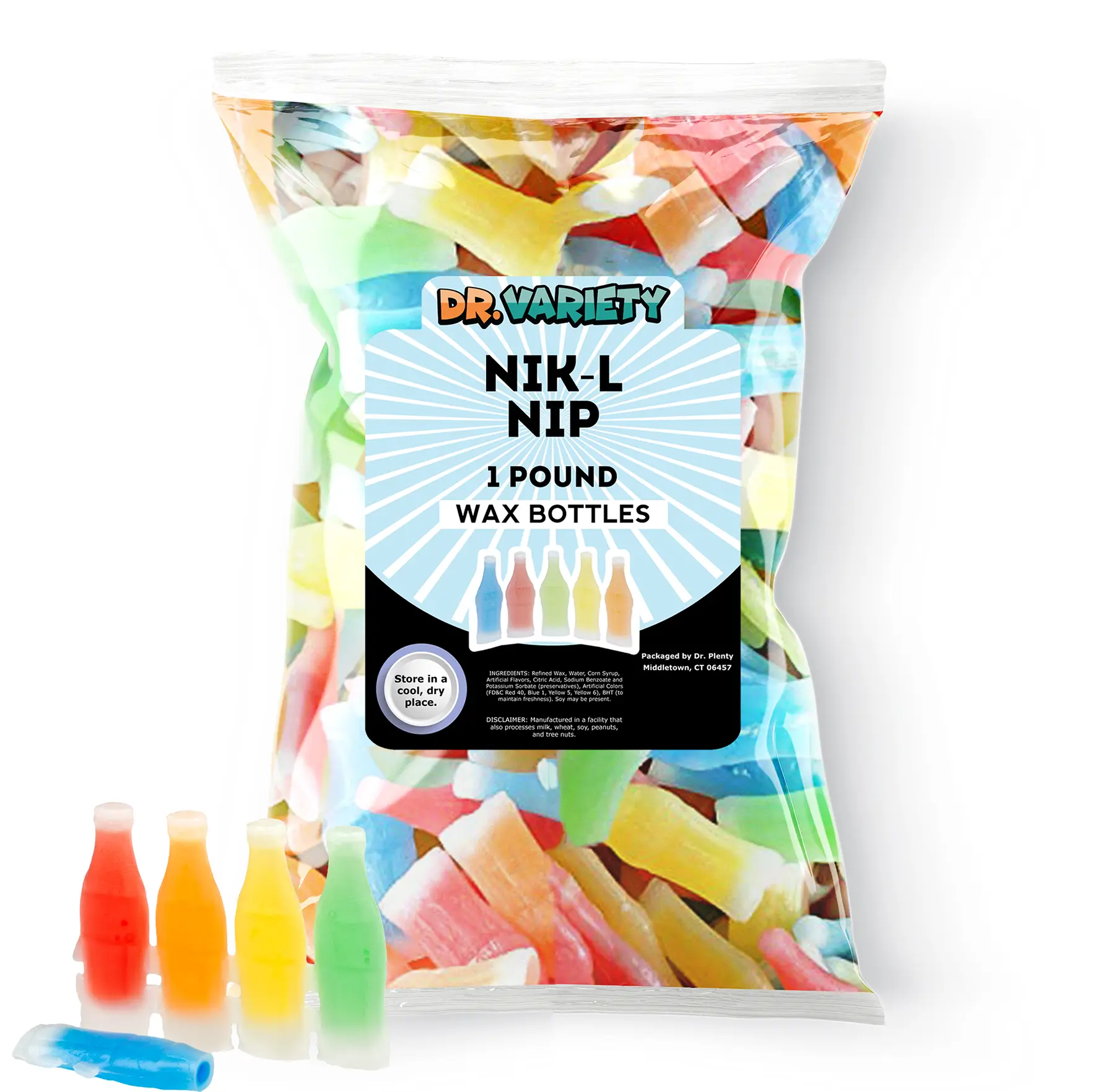 Dr. Variety's Wax Bottle Candy Drinks, 1LB Bulk Candy - ASMR Frozen Candy, Frozen Wax Candies, Soda Bottle Candy, Nickel Nips, Nickel Nips Snack Sweet