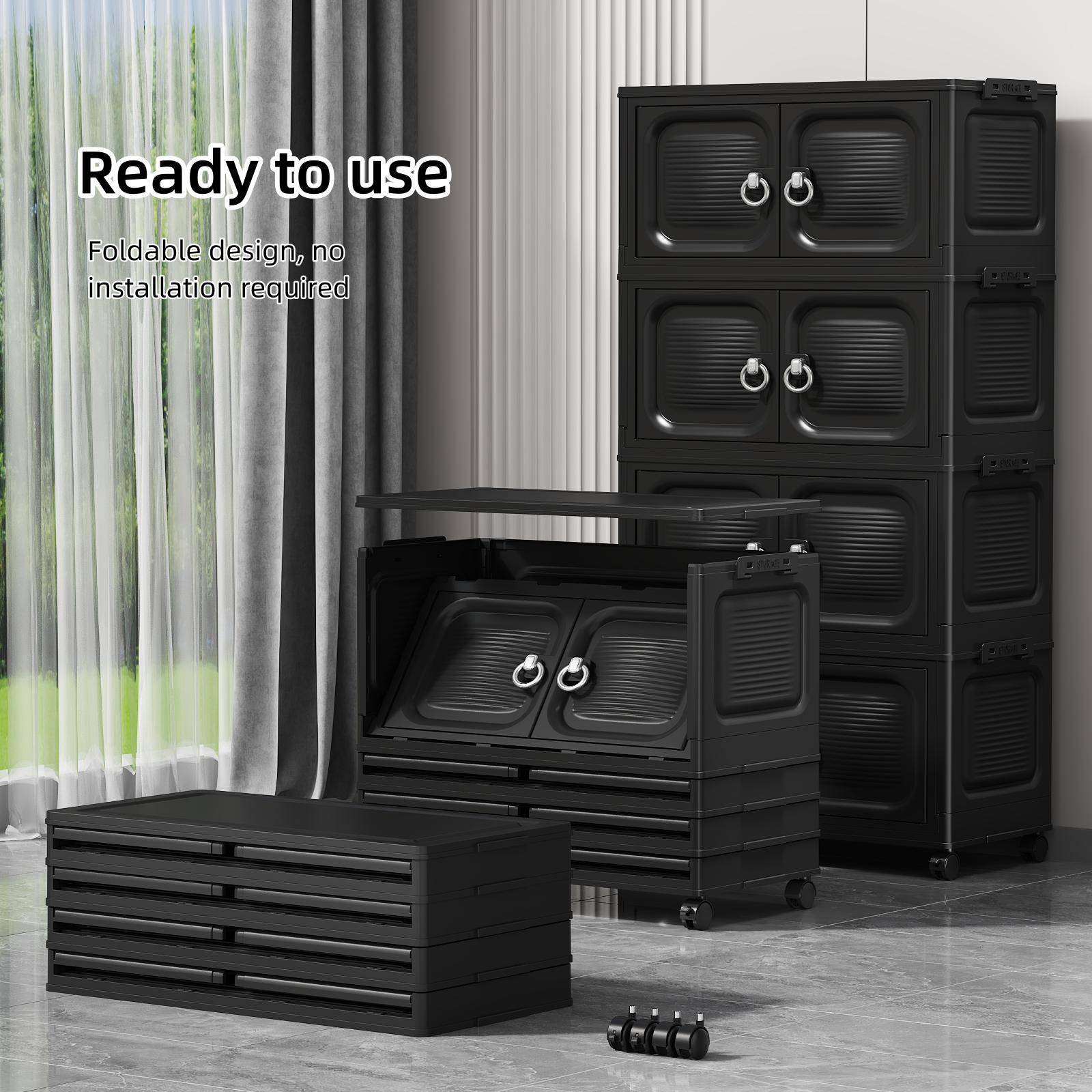 Increase the width2/3/4-Tier Multi-Functional Folding Storage Cabinet: Space-saving, easy to assemble, stackable, and comes with lids. Large capacity, ideal for living rooms, bedrooms, wardrobes, cabinets, offices, and dorm room organization and storage.