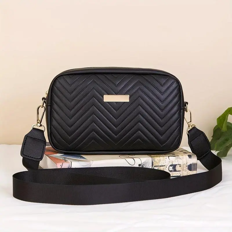 Women's Chevron Quilted Camera Crossbody Bag, Trendy Minimalist Commuter Purse with Adjustable Strap for Daily Carry, Commuter Crossbody Bag, Fashionable Crossbody Bag tiktokshopbacktoschool