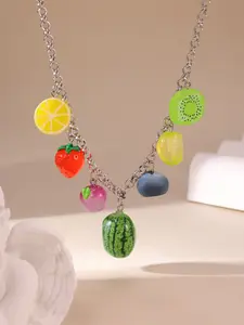 Cute Watermelon Lemon Strawberry Shape Silver Necklace Lightweight All Season For Women Daily Wear
