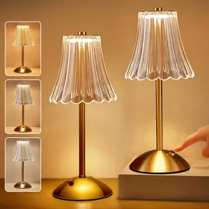 Gold Lamp Bedside Lamp Dimmable Bedroom Lamps Vintage Light Rechargeable Nightstand LED Table Lamp for Living Room Bathroom Hotel Bar Great Christmas Gift