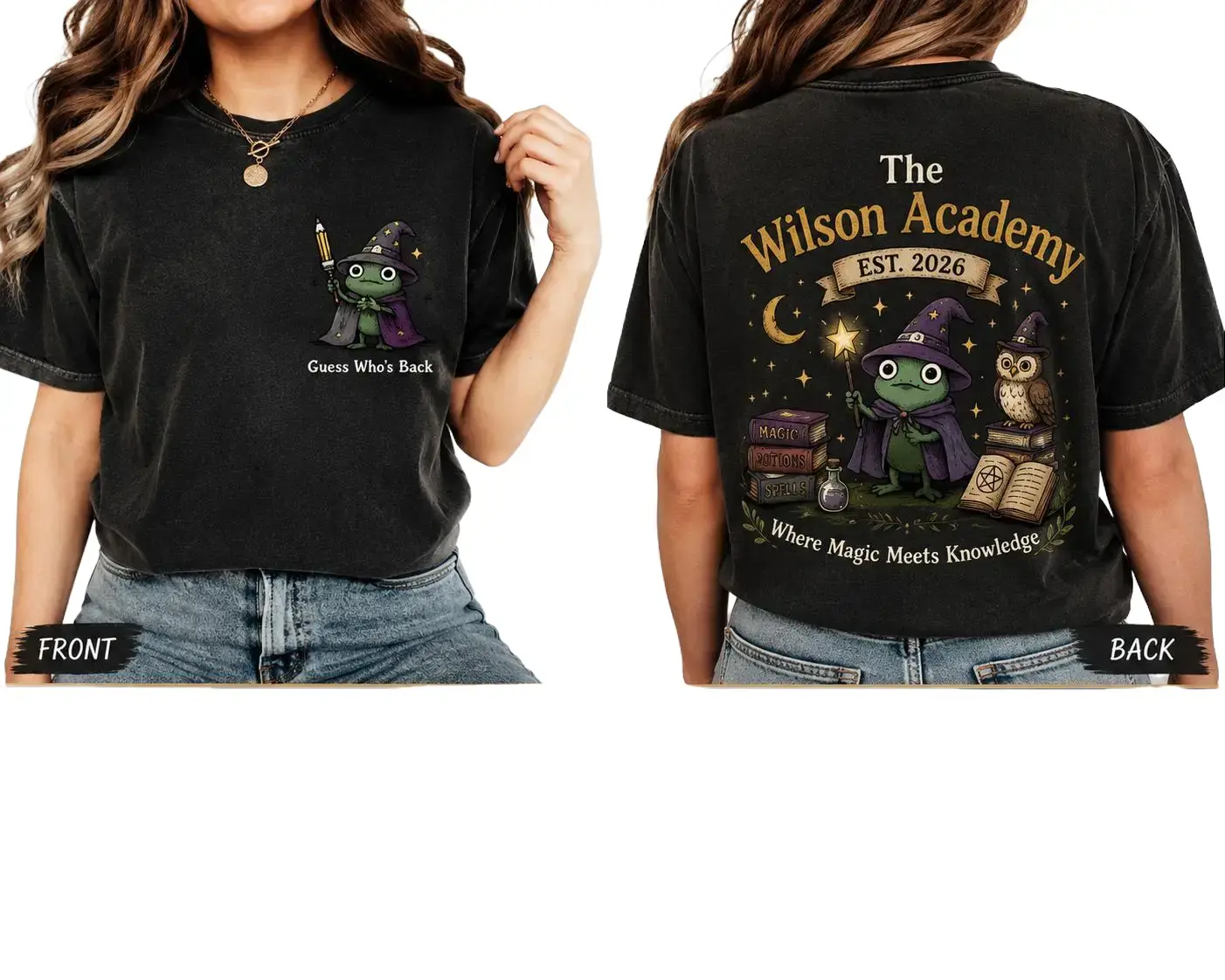 Personalized Academy Halloween Shirt | Custom School Name Teacher Frog Tee | Back to School Gift