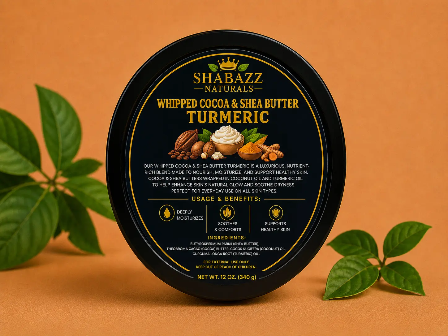 Shabazz Naturals Whipped Cocoa & Shea Butter Turmeric 12oz