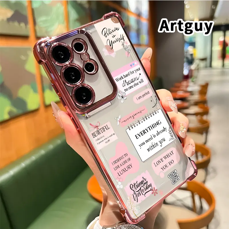 Compatible with Samsung Galaxy S23 Ultra S24 Plus S25 S22+ FE Edge Phone Case Positive Affirmations Pattern Clear Protective Four Corners Air Cushion Anti-drop Shockproof Cellphone Casing