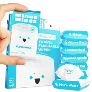 Impossibly Compact Travel Flushable Wipes - 99.5% Water and Aloe - Safe for  ,  & Unscented - Travel Essentials for Adults,  &  Care - 8 Pack Total 48 Wipes