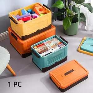 1 PC Folding Storage Box, Multifunctional Folding Storage Box, Plastic Miscellaneous Storage Supplies with Lid, Wardrobe Storage Box, Large Capacity Clothing, Snacks, Books, Shoes, Car, Household Plastic Box