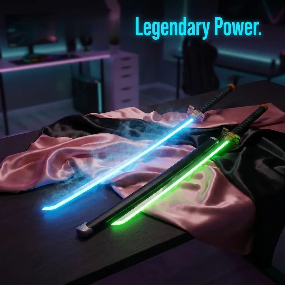 40in Unisex 1:1 Scale Realistic Lightsaber - Handheld LED Light Saber Cosplay Prop, Safe Wooden Safe Prop with Glow & Smoke Effects, Festive Party Collectibles Gift for Anime Enthusiasts