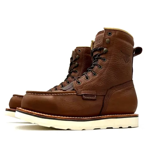 Fuerbo Premium Composite Toe Handcrafted Lacer Moc Toe Leather Work Boots Dual Density Goodyear Welt Sole Anti-Fatigue Oil & Slip Resistant L-58 Brown Mid-Calf Lace Up Men Footwear Comfort