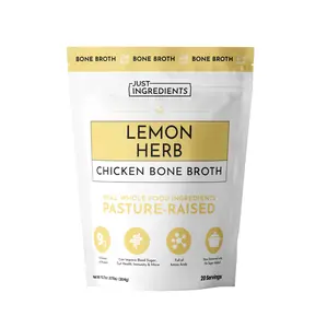Just Ingredients Lemon Herb Chicken Bone Broth - Pasture-Raised, 20 Servings | Collagen for Gut, Skin & Joint Support | Made with Real Food Ingredients