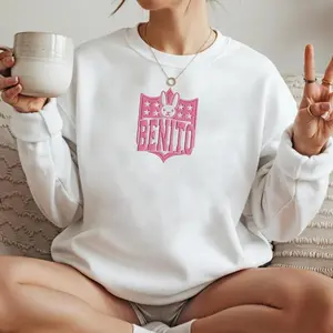 [Made In USA] Benito Bowl 2026 Pink Bunny Embroidered Sweatshirt, Football Game Day Aesthetic Crewneck, Cozy Streetwear Pullover, Trendy Fan Style Outfit, Unisex Casual Gift