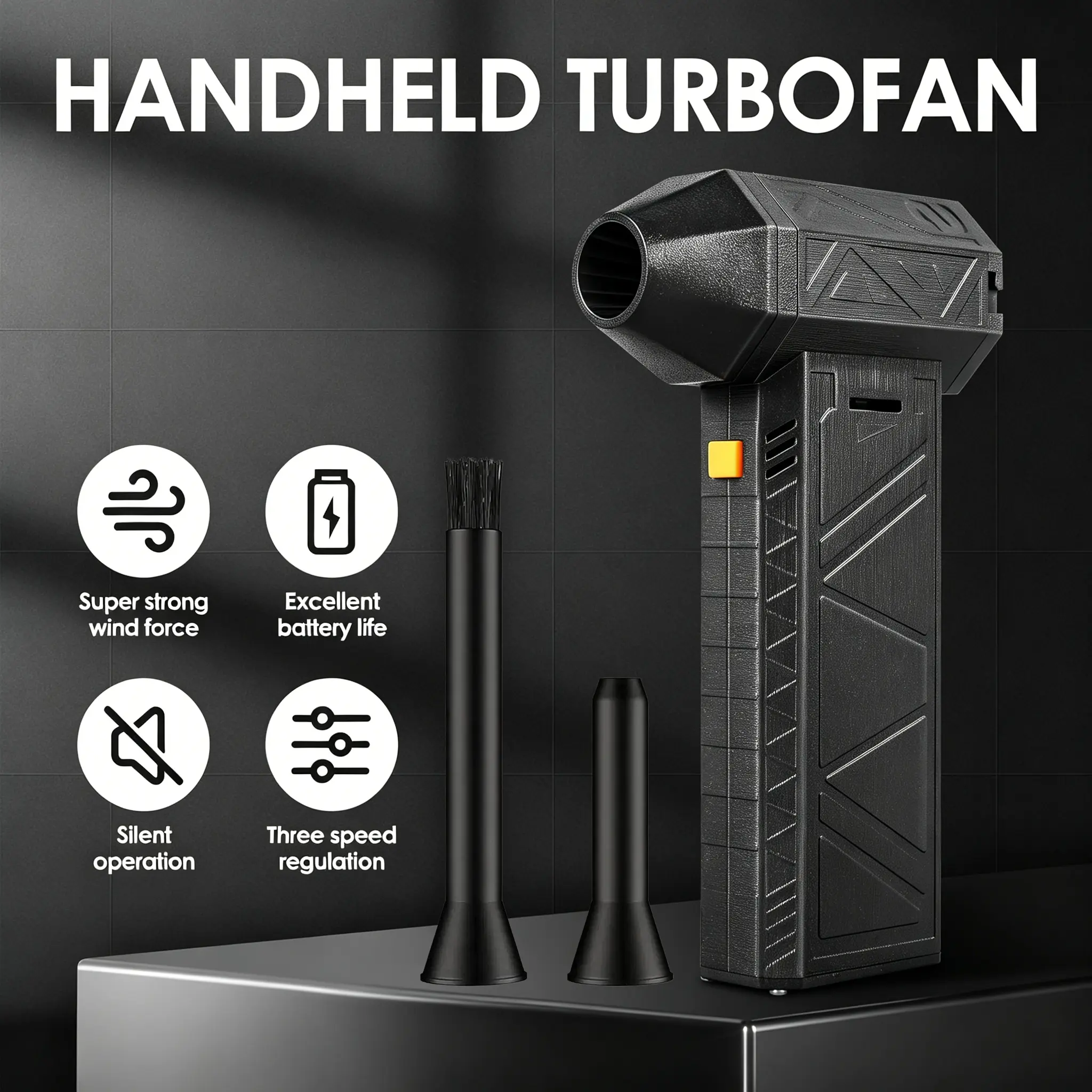 Portable Turbo Jet Fan Blower - Cordless Rechargeable Personal Air Duster, Brushless Motor, Stepless Speed Control, LED Display, LED Light, USB Charging Battery-Powered Wireless USB & Mobile Fan, Father’s Day Gift for Computer, Car Use, Cordless Rechargea
