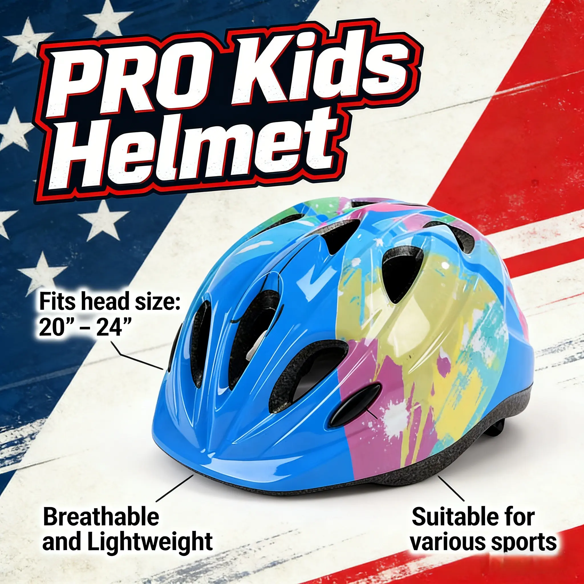 BAT DASH Kids Youth Bike Helmet for Ages 5-18, 52-62cm Adjustable CPSC & CE Certified, 12 Vents Breathable Multi-Sport Helmet for Bicycle Cycling Skateboard Scooter Roller Skating