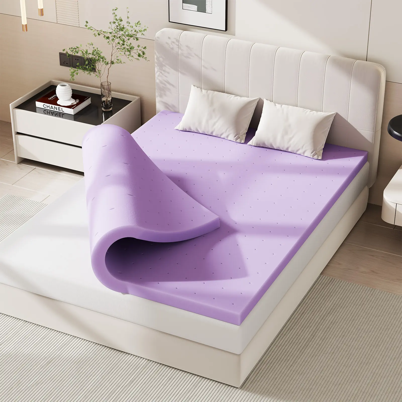 Cooling Gel Infused Memory Foam Mattress Topper, Ventilated Breathable Bed Pad, High Density Slow Rebound Foam for Pressure Relief & Deep Sleep